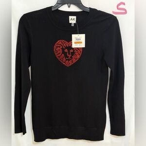 Women's Black Sweater with Red Heart Design